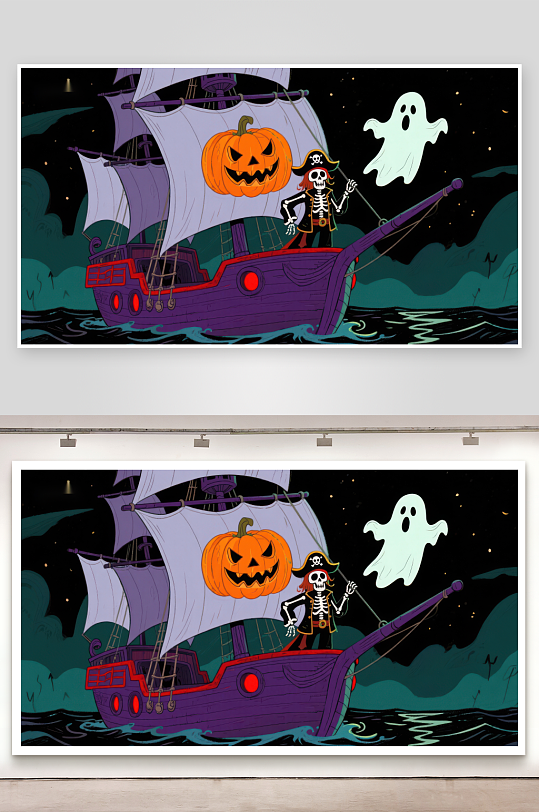 万圣节海盗船与幽灵-众图网