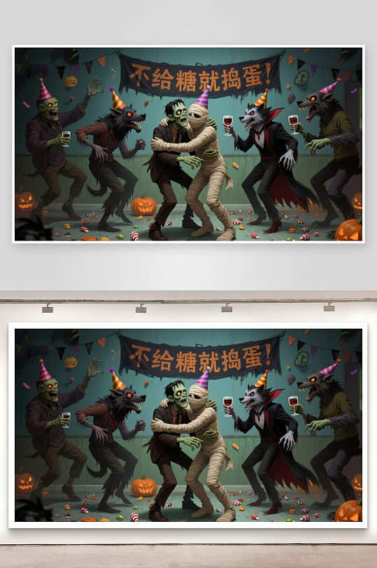 万圣节派对怪物们狂欢庆祝-众图网