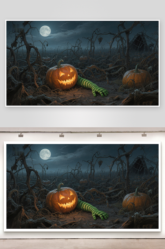 月夜南瓜地诡异笑脸与手臂-众图网