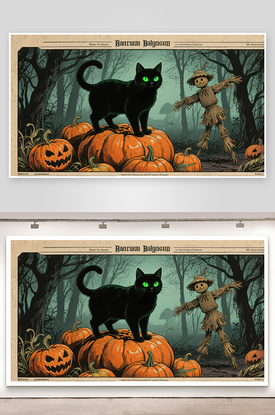 万圣夜的黑猫与稻草人-众图网