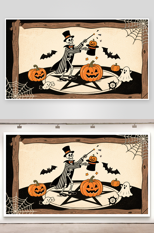万圣节骷髅巫师施法场景-众图网