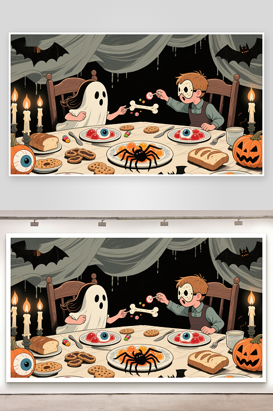万圣节餐桌上的趣味互动-众图网