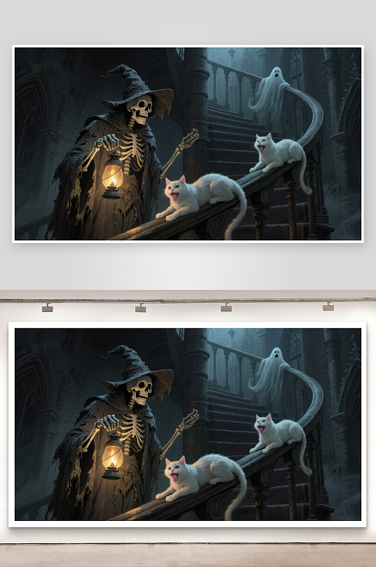 幽灵与猫神秘古堡的夜晚-众图网