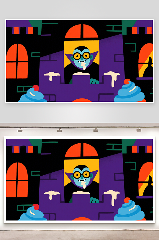 卡通角色在城堡窗口前的场景-众图网