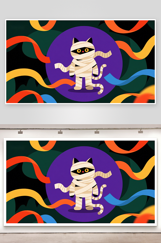 万圣节木乃伊猫咪插画-众图网