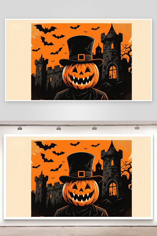 南瓜头巫师与城堡的万圣夜-众图网