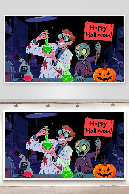 疯狂科学家与僵尸共庆万圣节-众图网