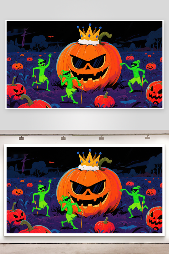 万圣节南瓜王与小鬼狂欢夜-众图网