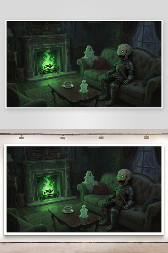 幽灵与骷髅在客厅的温馨时光-众图网