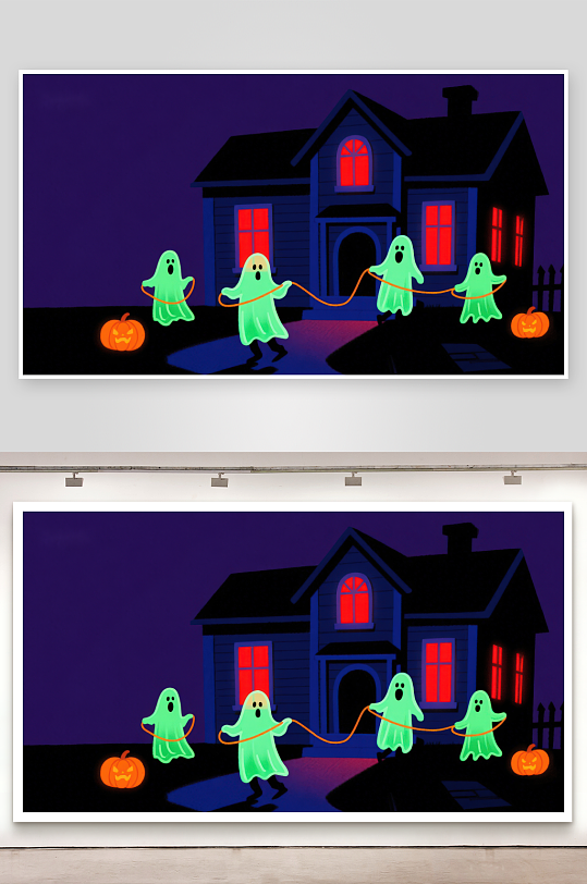 万圣夜幽灵跳绳神秘宅邸背景-众图网