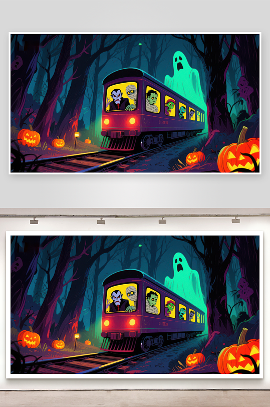 万圣节幽灵列车夜行森林-众图网