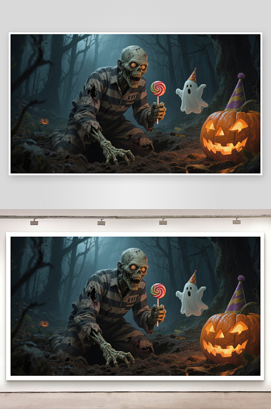 万圣节森林中的僵尸与糖果-众图网