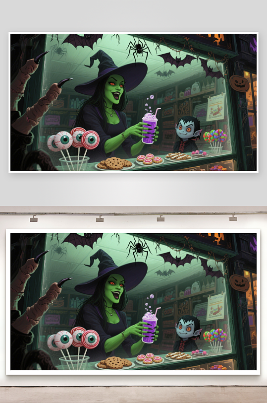 万圣节糖果店的奇幻场景-众图网