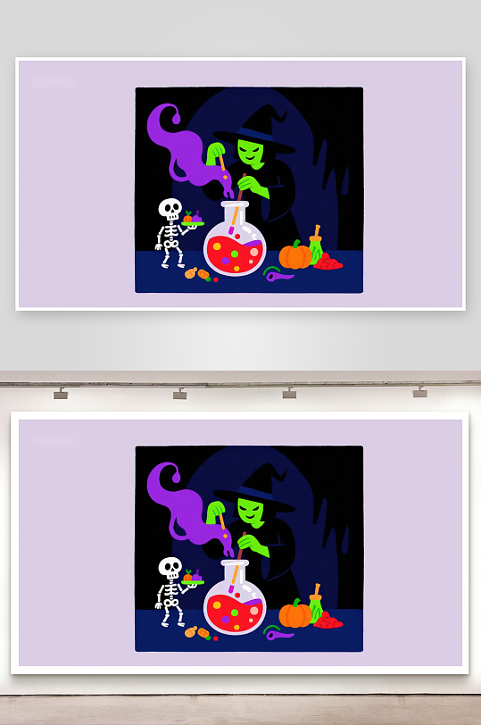 万圣节女巫与骷髅的魔法时刻-众图网