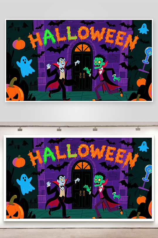 万圣节主题卡通场景-众图网