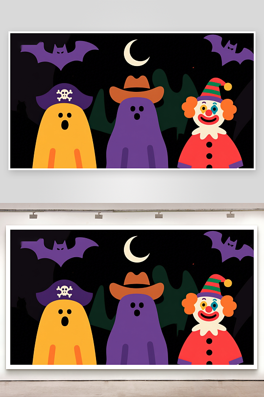 万圣节夜晚的三个小鬼-众图网