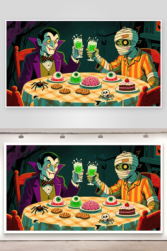 万圣节派对吸血鬼与木乃伊共饮-众图网