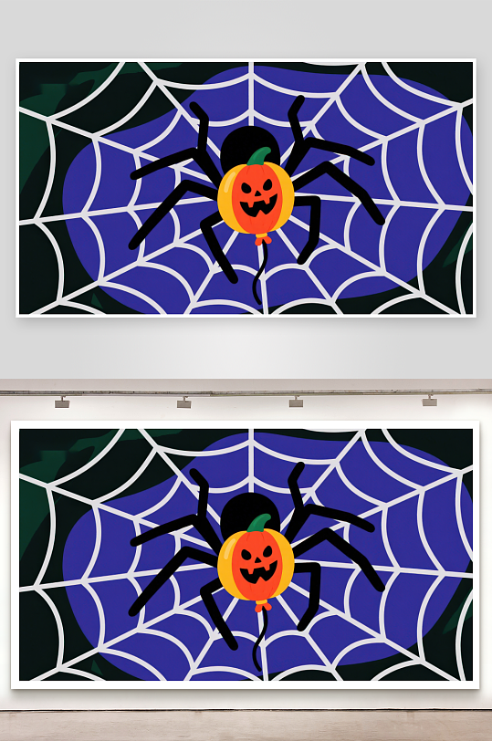 万圣节蜘蛛网中的南瓜灯-众图网