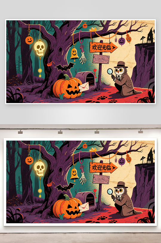 万圣节森林欢迎场景-众图网