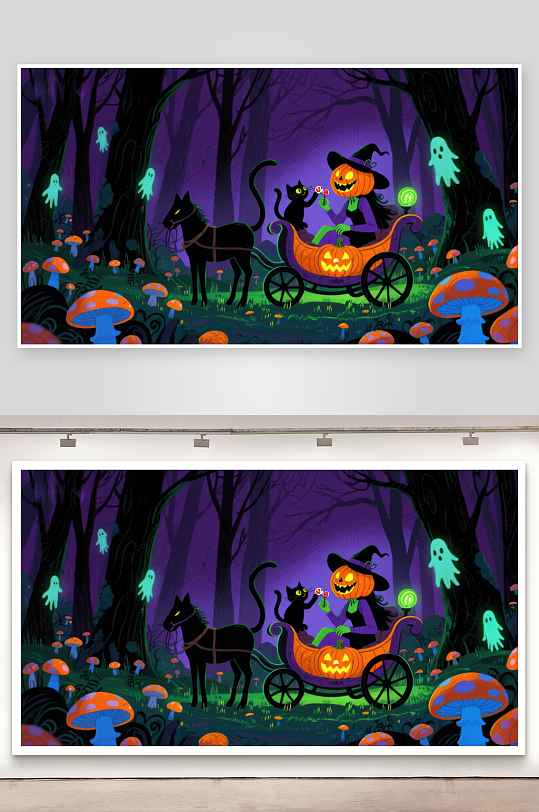 万圣夜巫女南瓜车森林奇遇-众图网