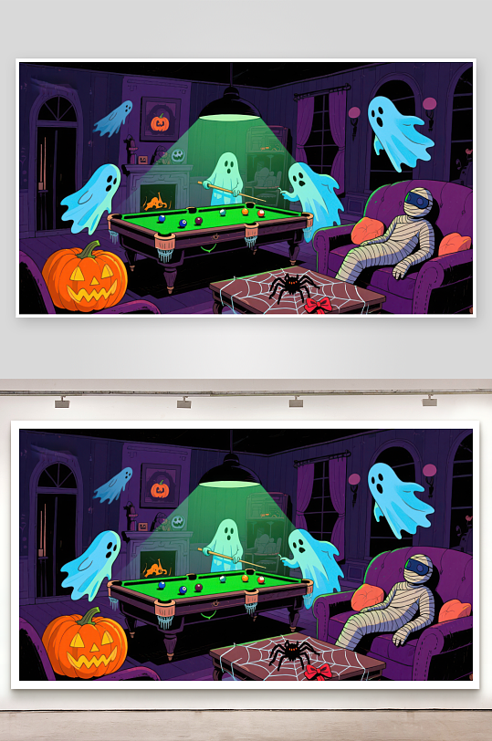 万圣节夜的幽灵台球派对-众图网