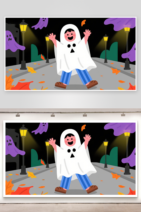 儿童装扮鬼魂庆祝万圣节-众图网