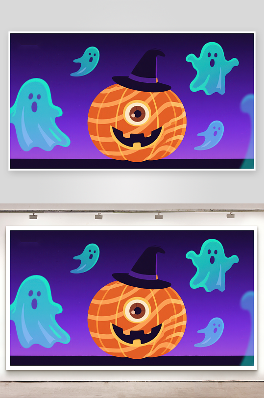万圣节南瓜灯与幽灵背景图-众图网