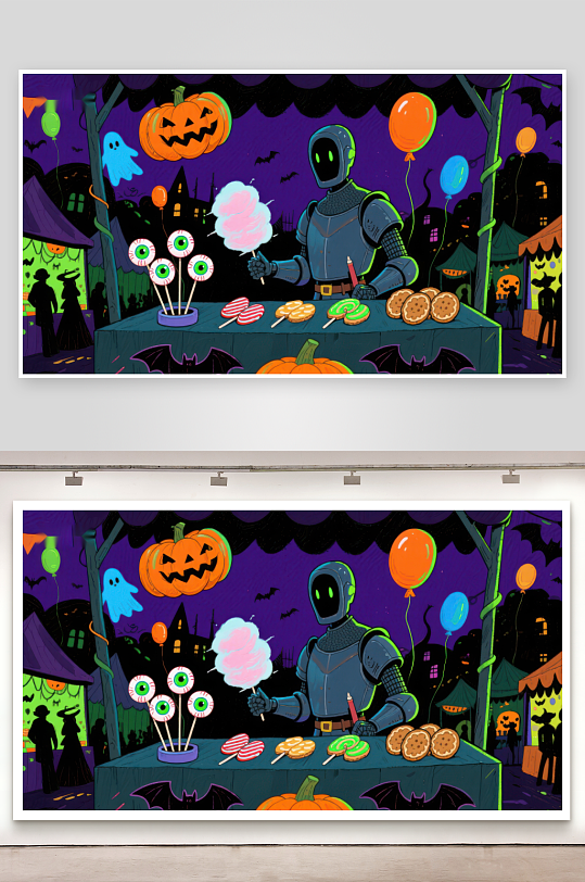 万圣节夜市上的糖果摊-众图网