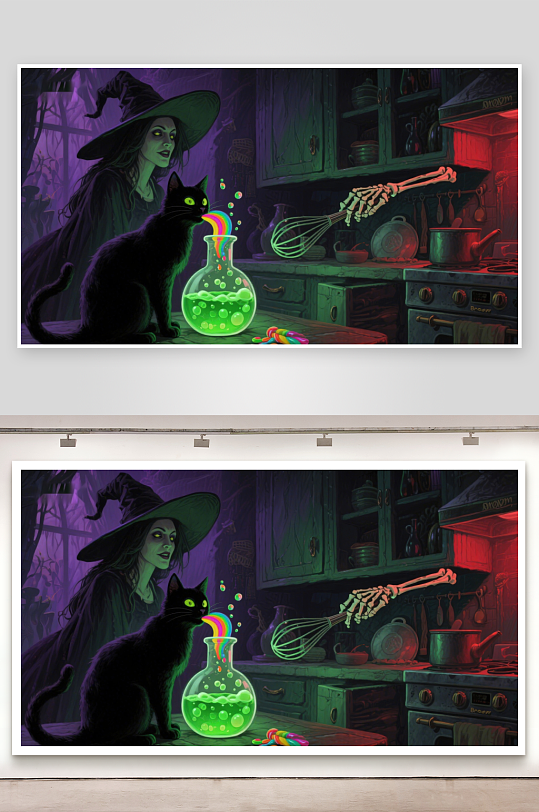 巫师厨房魔法实验与神秘猫-众图网