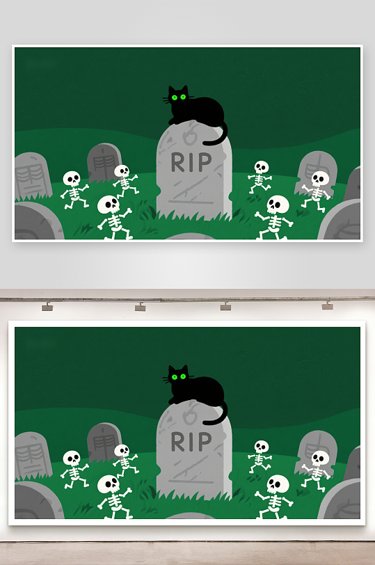 墓地里的黑猫与跳舞的骷髅-众图网