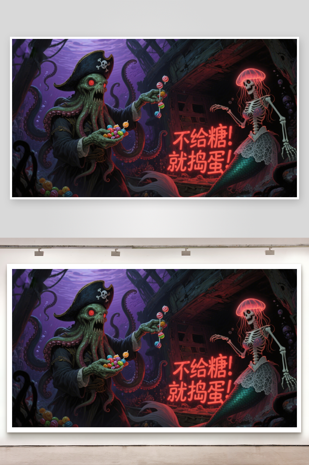海盗与骷髅美人鱼的糖果交易素材