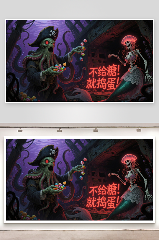 海盗与骷髅美人鱼的糖果交易-众图网