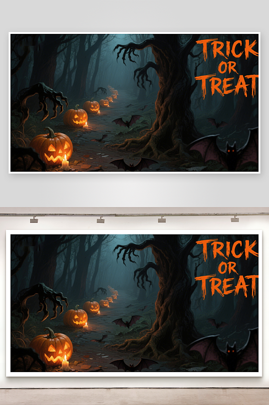 万圣节森林南瓜灯小径-众图网