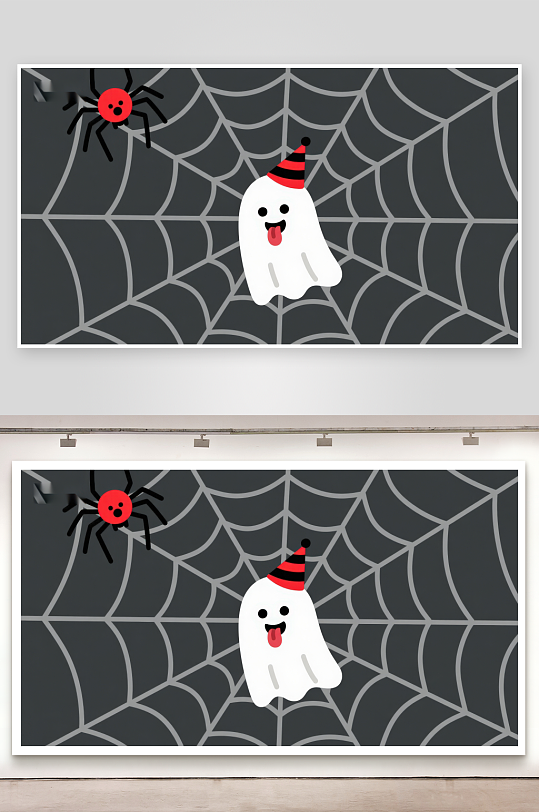 万圣节幽灵与蜘蛛的趣味场景-众图网