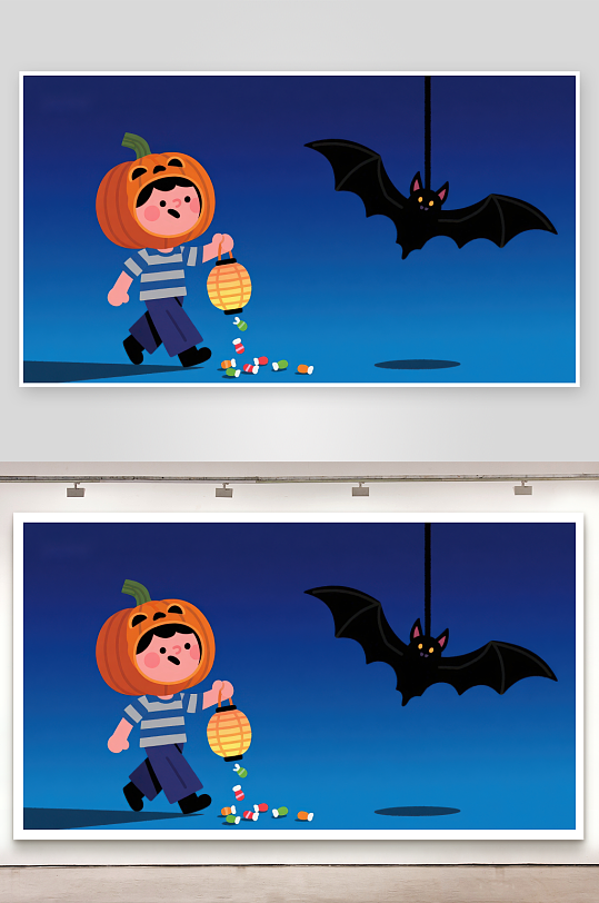 南瓜头小孩万圣节糖果掉落-众图网