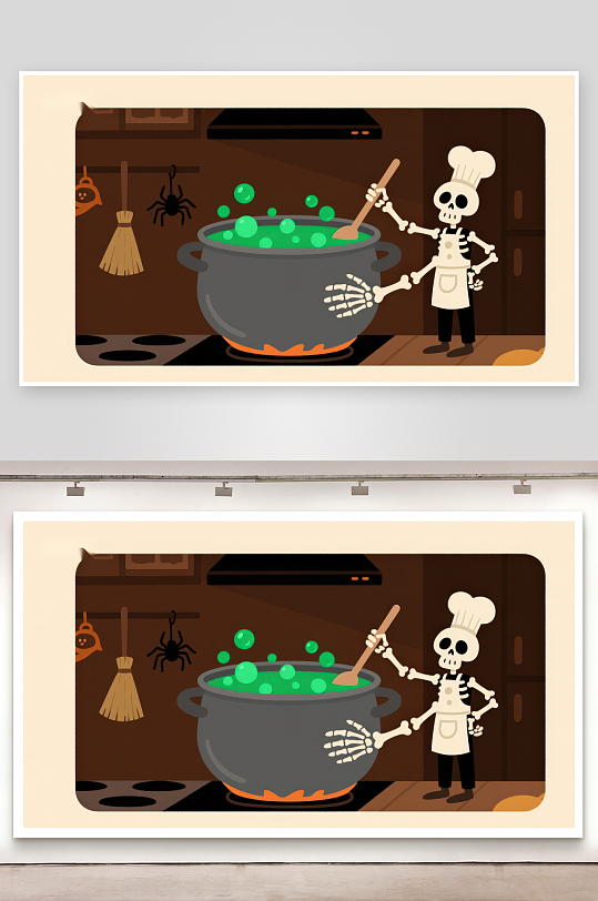 骷髅厨师烹饪绿色泡泡汤-众图网