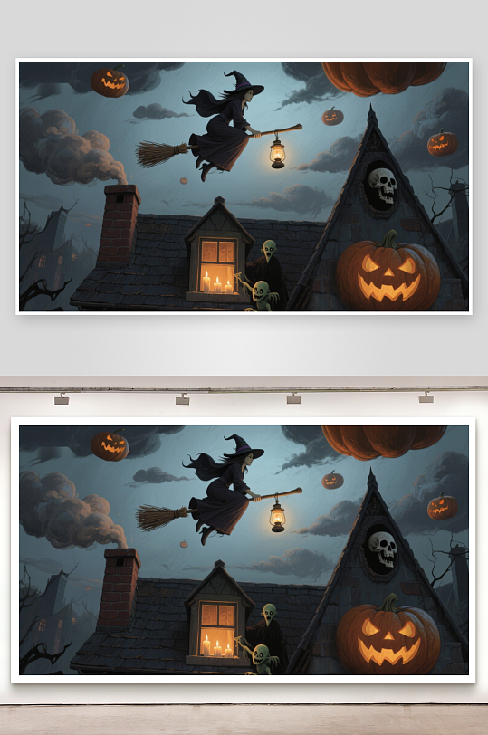 万圣夜巫女飞过屋顶-众图网