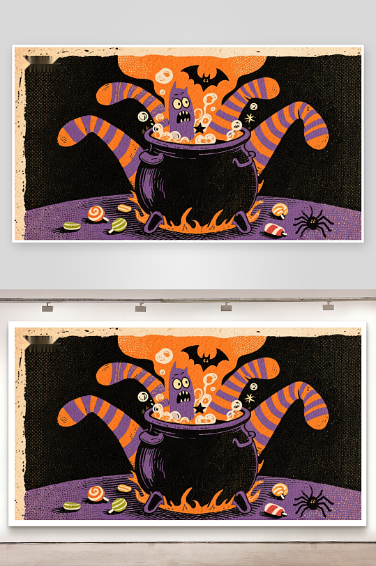 万圣节魔法锅与条纹怪物-众图网