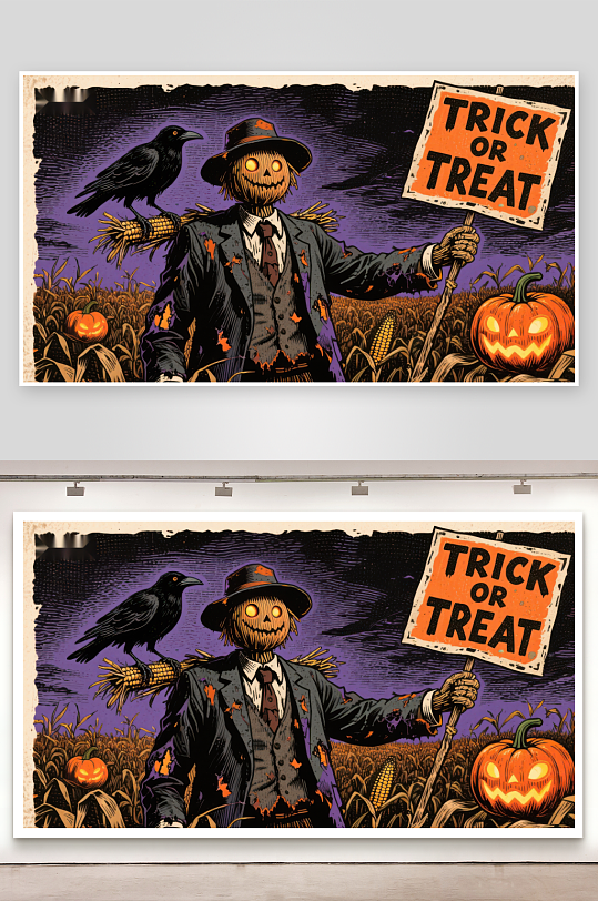 稻草人手持不给糖就捣蛋标语-众图网