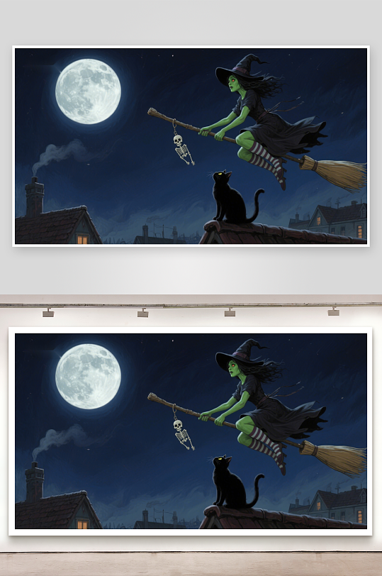 夜空下的女巫与黑猫-众图网