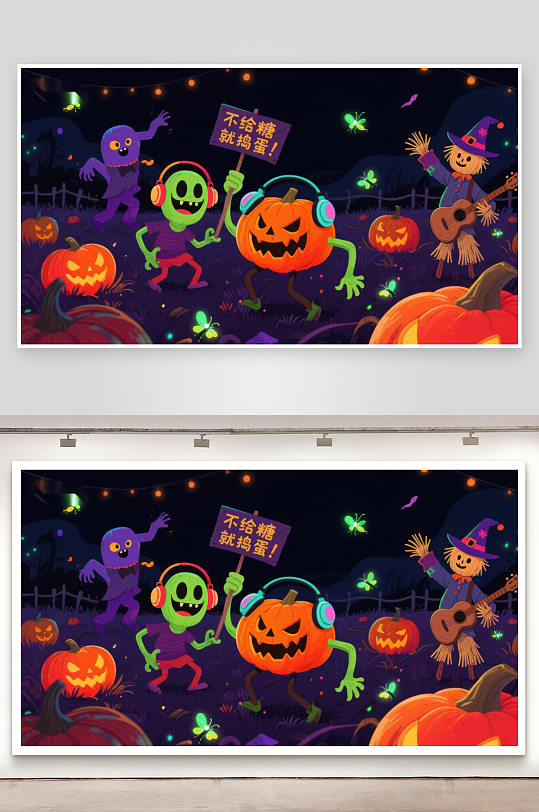 万圣节派对南瓜与幽灵的欢乐夜-众图网