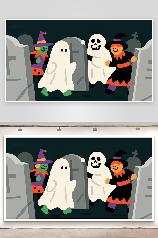 万圣节幽灵与巫师在墓地-众图网