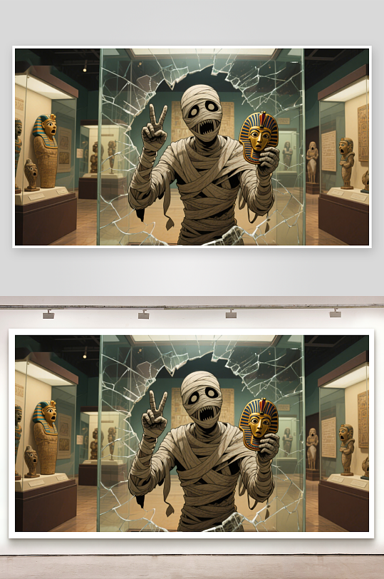 博物馆内木乃伊破窗而出-众图网