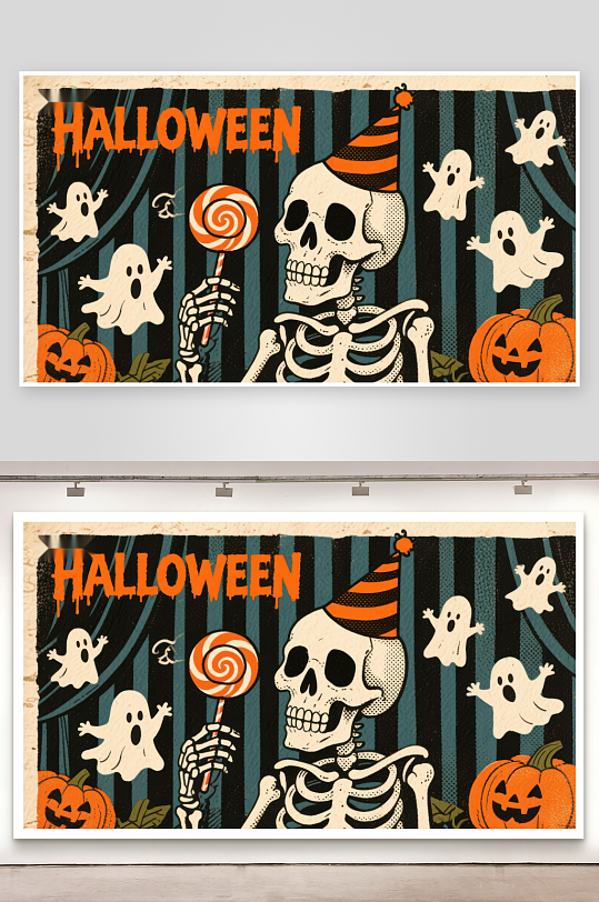 万圣节骷髅手持棒棒糖-众图网