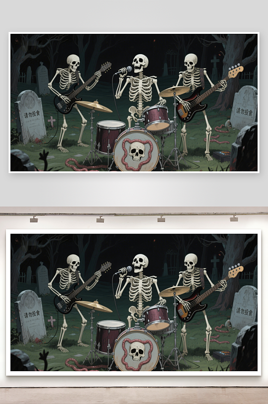 骷髅乐队在墓地演奏-众图网