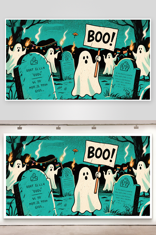 幽灵墓地夜景手持BOO标语-众图网