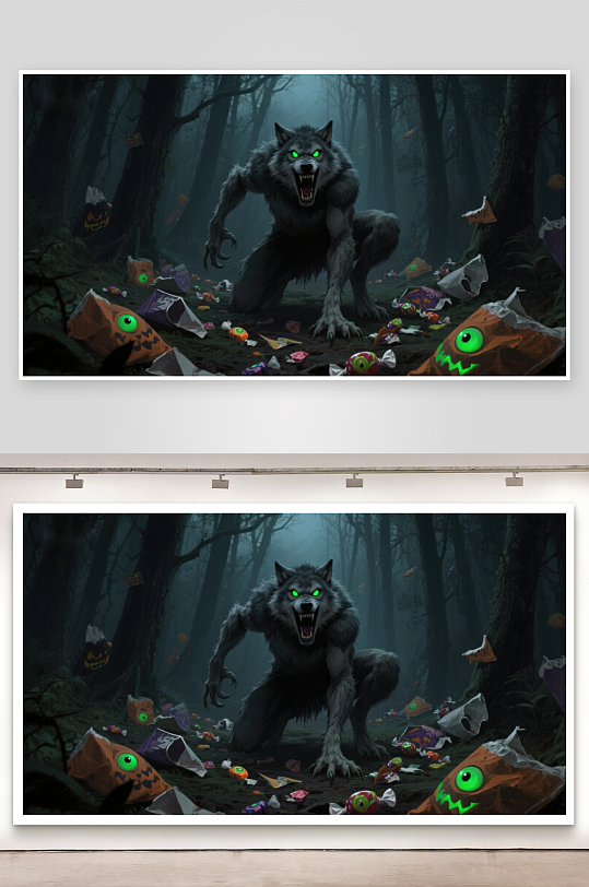 森林中的狼人与万圣节糖果-众图网