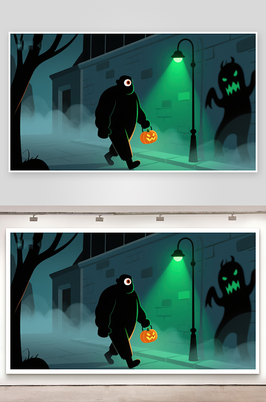 夜行怪兽提灯漫步幽灵伴随-众图网