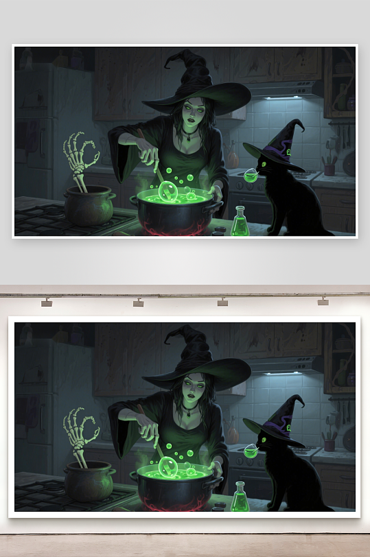 女巫厨房施法黑猫旁观-众图网