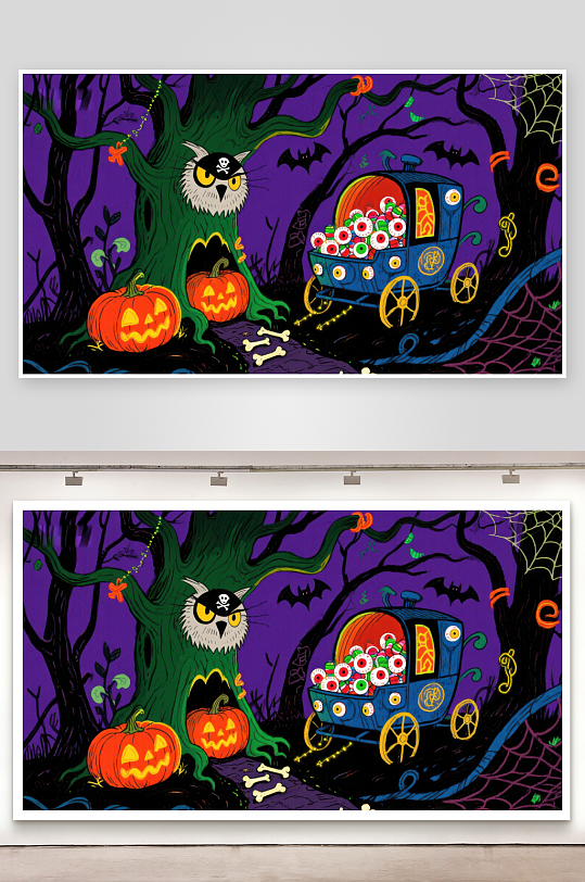 万圣节糖果马车与南瓜树-众图网